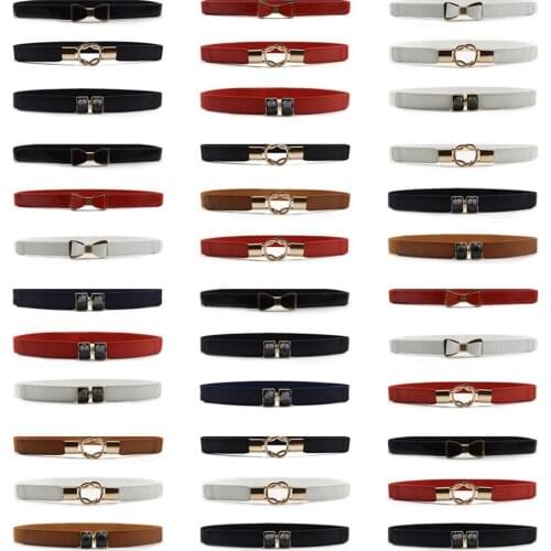 3 PCS Women Thin Belts Bow Ring Crystal Buckle Belt Stretch Elastic Waistband BLTHG20001