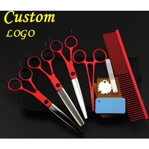 Custom professional 5 kit japan 440c pet 7 inch shears dog grooming hair scissors cutting thinning barber hairdressing scissors