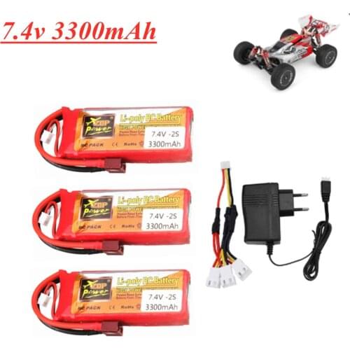 144001 car 2s 7.4 V 3300mAh Lipo battery Charger Set with T Plug for Wltoys 1/14 144001 RC car boat Lipo battery parts