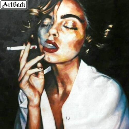 5d diy diamond painting woman smoking picture 3D square rhinestone diamond mosaic embroidery home decoration sticker
