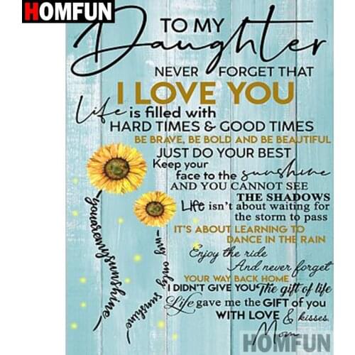 HOMFUN Full Square/Round Drill 5D DIY Diamond Painting "Text love flower" Embroidery Cross Stitch 5D Home Decor Gift A30084