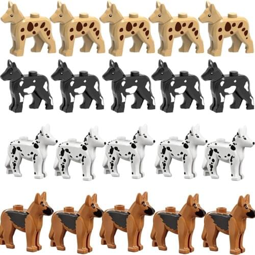 Blocks For Animals Police Dogs 5PCS DIY Toys Figures Model For Children Education Toy Gift Play With Friends City Building Block