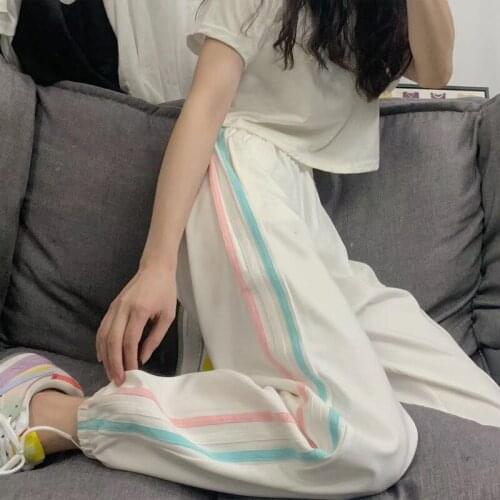 Summer Casual Womens Sports Pants High Waist Hip Hop Sweatpants Korean Fashion Oversize Pants Joggers Women Wide Leg Pants