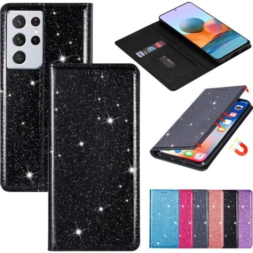 Cases for Samsung Galaxy S21 FE S20 Plus Note 20 Ultra Phone Fundas Luruxy Slim Glitter Flip Leather Magnet Protection Cover