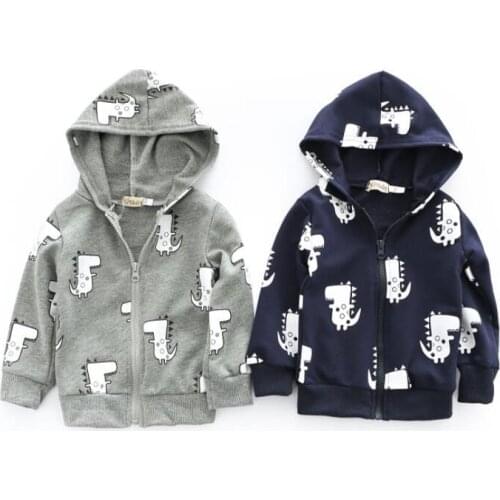 Pure cotton spring warm jacket for little kids 0-3T toddler dinosaur cartoon hoody zipper coat infant comfortable jacket clothes