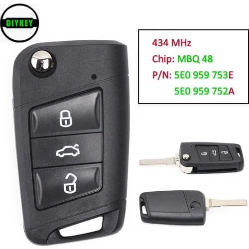 DIYKEY MBQ 48 Chip for Skoda Octavia 2012 2013 2014 2015 2016 2017 2018 Smart Remote Key Fob 5E0 959 753E 5E0959752A 434MHz