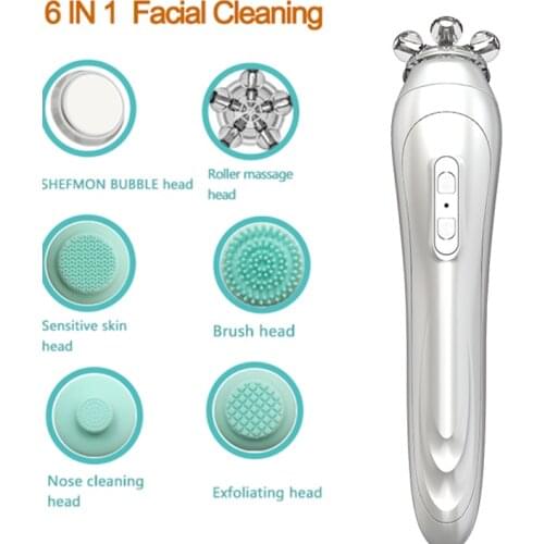 Magic Plus 6 in 1 Pro Electric Silicone Facial Brush Face Cleansing Brush Sonic Vibration Cleanser Deep Pore Cleansing Massager