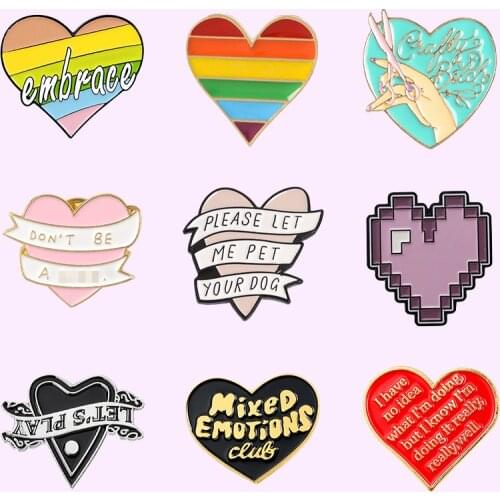 Heart Theme Series Enamel Pin Custom Letter Love Cartoon Brooches Bag Lapel Pin Button Badge Jewelry Gift for Friends Wholesale