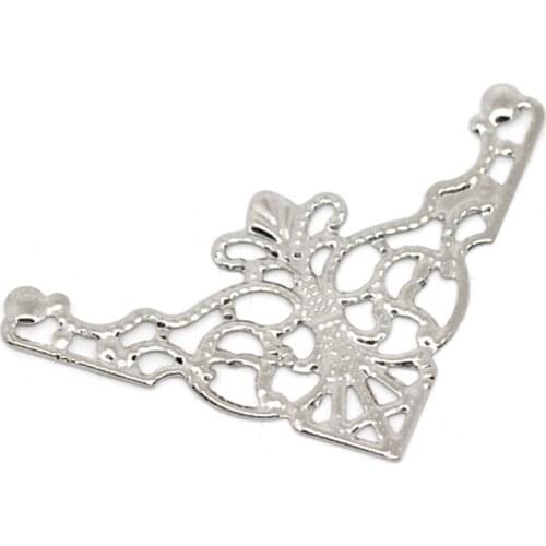 Filigree Stamping Embellishments Charms Findings Triangle Copper/Silver Color Flower Hollow Pattern Connectors DIY Jewelry,50PCs