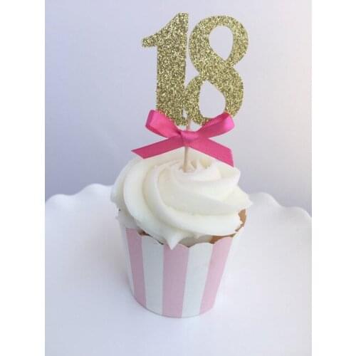 CUSTOM number glitter 18th birthday cupcake Toppers baby bridal shower anniversary wedding party cake decorations food picks