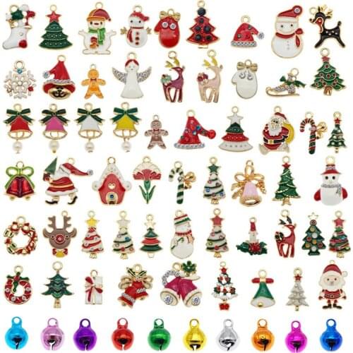Julie Wang 20PCS Enamel Christmas Charms And Bell Mixed Santa Claus Tree Deer Hat Snowman Pendant Jewelry Making Accessory