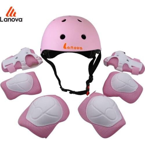 LANOVA 7Pcs/set Cycling Skating Skateboard Helmet Elbow Knee Pads Wrist Sport Children Bike Bicycle Roller Protect gear safety