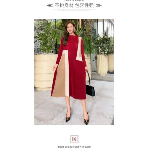 HOT SELLING Miyake fashion fold long sleeve dress Lotus leaf collar patchwork A-Line dress IN STOCK