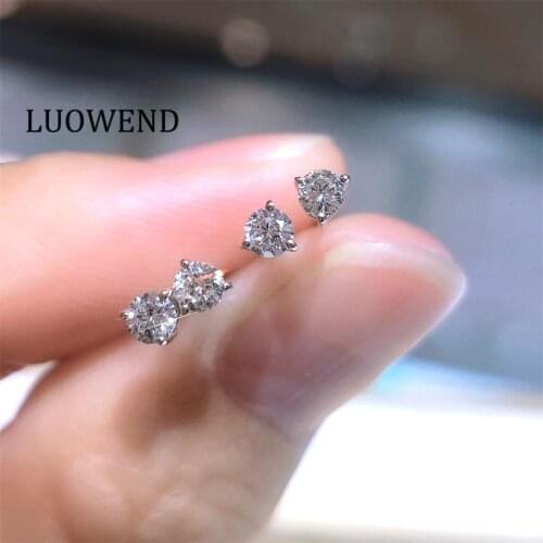 LUOWEND 100% 18K Solid White Gold Earrings (AU750) Women Stud Earrings Real Natural Diamond Earring Fashion Mini Design for Lady