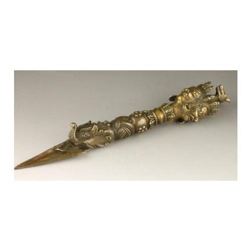 Copper Brass CHINESE crafts Asian Elaborate Handmade Collection Old Buddhist Spiritual Exorcism Tools statue
