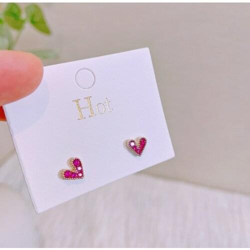 Sweet Cute Korean Jewelry Bling Zircon Stone Heart Stud Earrings for Women Girls Fashion Wedding Birthday Party Jewelry Gifts
