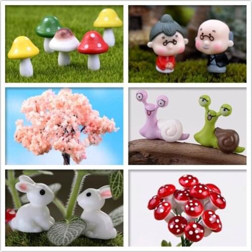 Miniature Fairy Garden Ornament Mini Mushroom Tree Rabbits Ladybug Boat Figurines DIY Craft Flower Pot Aquarium Dollhouse Decor