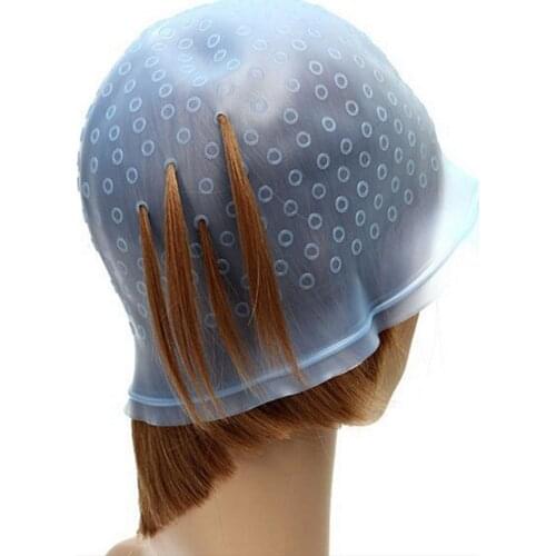 Reusable Silicone Tie Dye Hats Hair Coloring Hightligting Pick Up Dye Hair Color Hat with Metal Hook Hair Salon Equipment