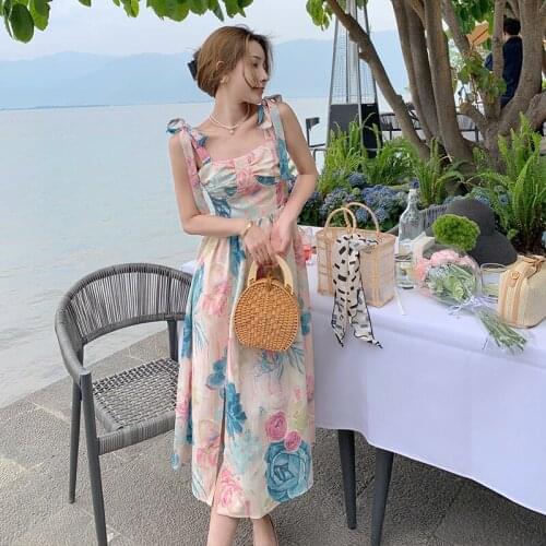 Fashion Casual Sundress Female Beach Dress Midi Backless Women Dress Summer 2021 Temperament Sexy Floral Dress women dress