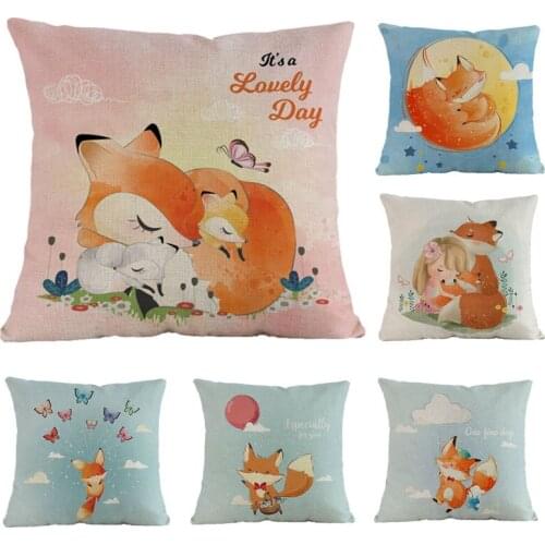 Cartoon pure and fresh 'healing' style Cute Animal Fox Lowrie Throw Pillow Case Home Sofa Kids Room Decorative Cushion Covers