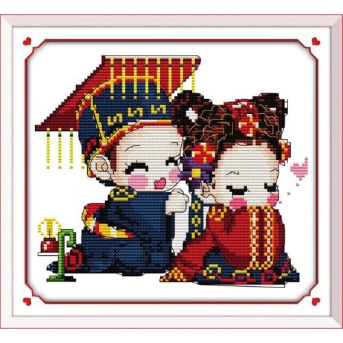 Korean Wedding cross stitch kits cartoon lovers Aida count 18ct 14ct 11ct printed embroidery DIY handmade needlework supply