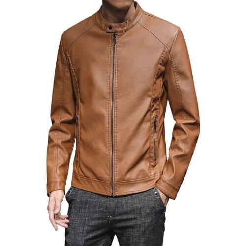 2019 New Spring Autumn Mens Thin Section Fashion Casual Solid Color Motorcycle Male PU Jacket Coat Leather Jacket Men Size 3XL