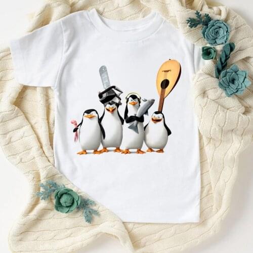 Newly boys t-shirt cute penguin cartoon print fun kids clothes summer fashion aesthetic girls t shirt camisole white shirt tops