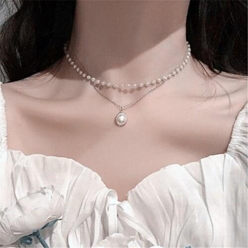 Women Fashion Natural Pearls Choker Necklace Cute Double Layer Chain Bead Pendant Necklaces 2021 Famale Friends Chains Jewelry