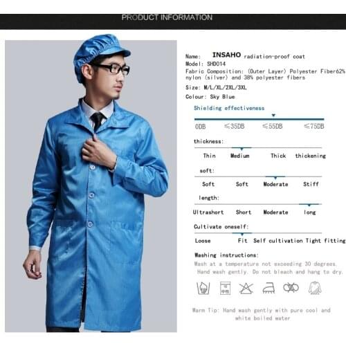 Genuine INSAHO Scientific design of double layer radiation protective overalls,Shielding efficiency is 55DB,silver fiber SHD014
