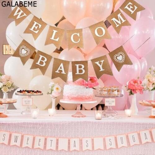 Welcome baby Burlap Banner flag Christening Baptism first Birthday Party decoration Baby Shower birthday party decorations kids