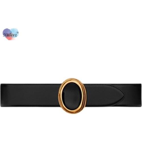 Genuine Calf Leather Belt Women Brand High End Quality Oval Copper Gold Buckle Decorated Vintage 5.0 CM Cummerbund 2021 New