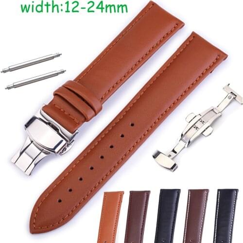 Replacement Genuine Leather Watch Strap 12mm 14mm 16mm 18mm 19mm 20mm 22mm 24mm Watch Band Butterfly Buckle Watchband Bracelet