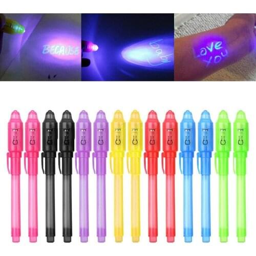 14pcs UV Light Pen Invisible Magic Pencil Secret Fluorescent Pen for Writing Pad Kids Child Drawing Painting Board BM88