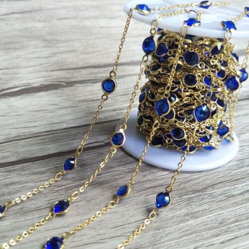 Handcrafted Gold color jewelry Finding,royalblue glass crystal Beaded Chains,DIY necklace hand chain jewelry making LZ57