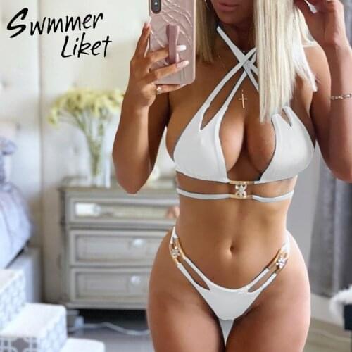 Sexy Triangle swimsuit female Crystal bathing suit Bandage summer bathers Push up swimwear women Extreme bikini set Micro 2019