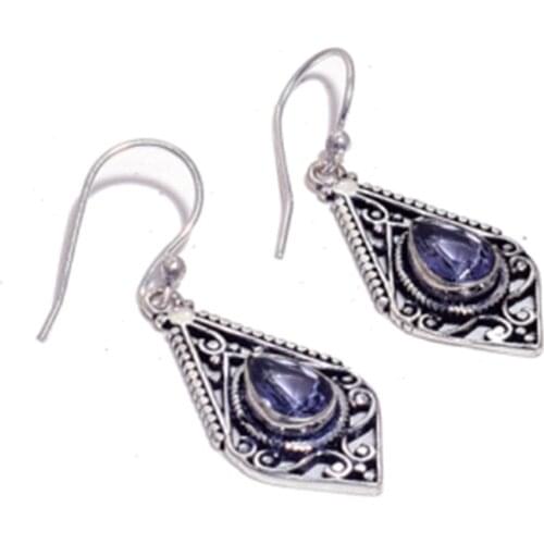 Blue Topaz , Silver Overlay on Copper Earrings ,41 mm , E4595