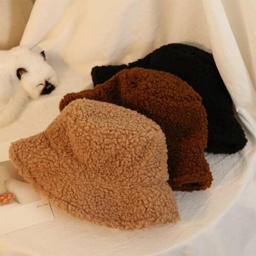 1Pcs Artificial Fur Fisherman Hat Japanese Style Autumn Winter Pure Color Cap Fashion Bucket Hats Keep Warm Unisex