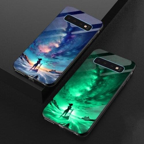 Luminous Glass Glow Case For Samsung Galaxy S8 S9 S10 Plus Luxury Shine Starry Sky Silicone Back Cover For Samsung S10E