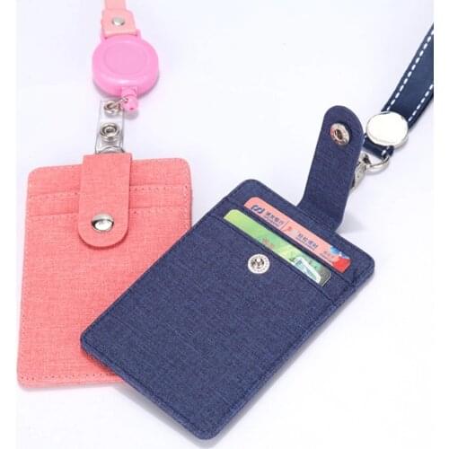 Retractable Lanyards ID Badge Holder Leather Card Holder Name ID Card Cover Strap Card Case Employee Name Holder