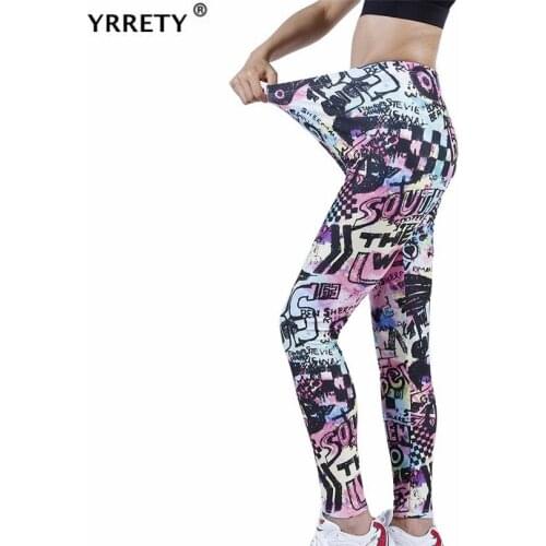 YRRETY Graffiti Leggings Patterned Print Women Elastic Design Vintage High Waist Push Up Fitness Running Gym Ankle-Length Pants