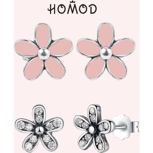 HOMOD 4 Colors New Fashion Cherry Blossoms Flower CZ Zircon Ladies Cute Stud Earrings Women Brand Jewelry Birthday Gift