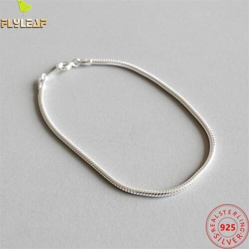 Flyleaf 925 Sterling Silver Bracelets For Women Round Snake Bone Chain Simple Fashion Fine Jewelry Bracelets & Bangles Ol Style
