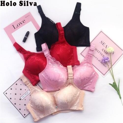 Full Coverage Push Up Wire Free Women Bra Large Size Sexy Lace Thin Cup Unlined Bra 40D 42D 44D Plus Size Wireless Sexy Lace Bra