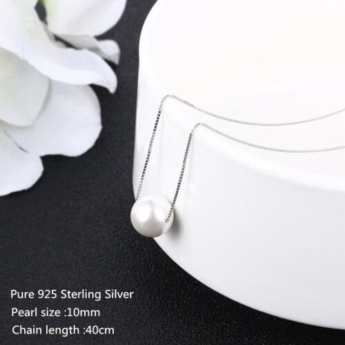 Buyee Wedding Necklace Chain Women 10mm Freshwater Pearl 925 Sterling Silver Clavicular Chain Necklace for Women Fashion Jewelry