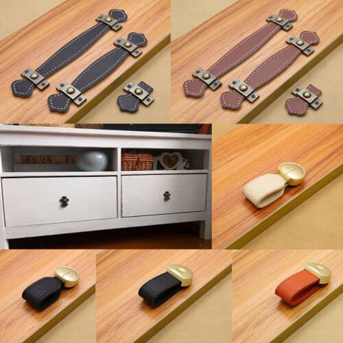1pc Leather Handle Simple Pull Single/Double Holes Belt Knob w/screw Strip Furniture Luggage Drawer Black/Brown 44/160/193mm