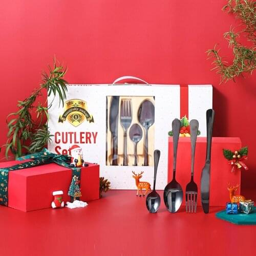 24PCS Gold Stainless Steel Cutlery Rainbow Dinner Set Knife Fork Spoon Silverware Set Kitchen Tableware Set Christmas Gift Box