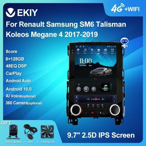 EKIY Android 10 Car Radio For Renault Samsung SM6 Talisman Koleos Megane 4 2017-2019 Multimedia Tesla Vetical Screen Navi Stereo