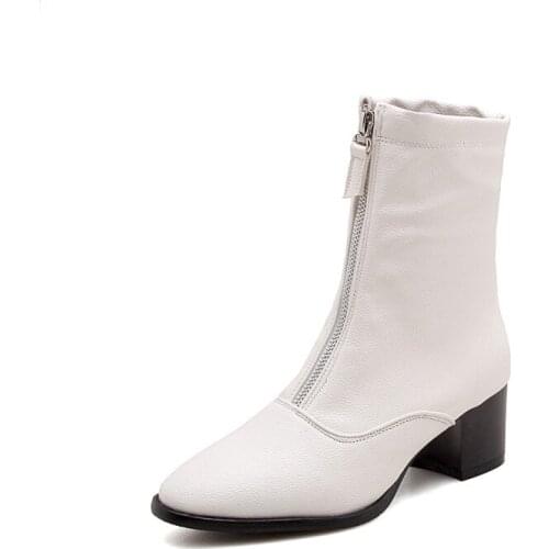 Big Size 9 10 11 17 boots women shoes ankle boots for women ladies boots shoes woman winter Solid color round head front zipper