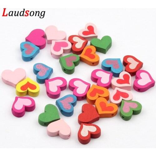 50pcs 17mm Multicolor Heart Beads Loose Spacer Wooden Beads For Jewelry Necklace Making Pacifier Chains DIY