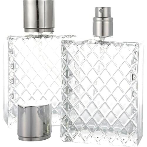 100ml Travel Portable Square Grids Clear Refillable Bottle Glass Empty Perfume Pump Bottle Spray Atomizer Cosmetic Containers